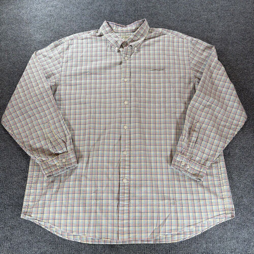 LL Bean Mens 2XL Traditional Fit L/S Plaid Seersucker Button Up Shirt 501412